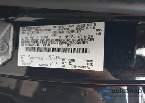 2013 Ford Escape S z USA, uszkodzony, nr VIN 1FMCU0F74DUB01302
